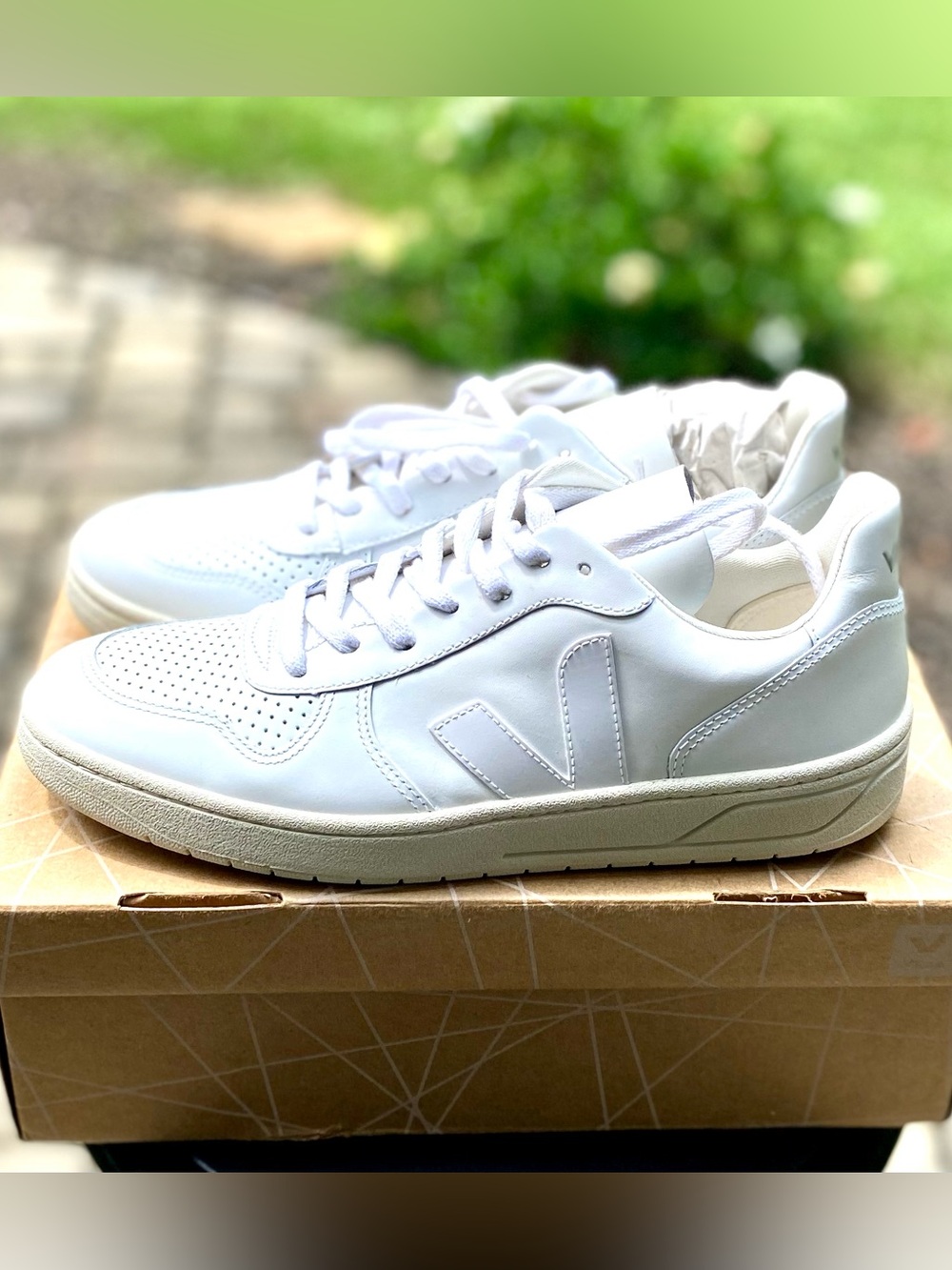 White Leather Veja V-10 Style Sneakers